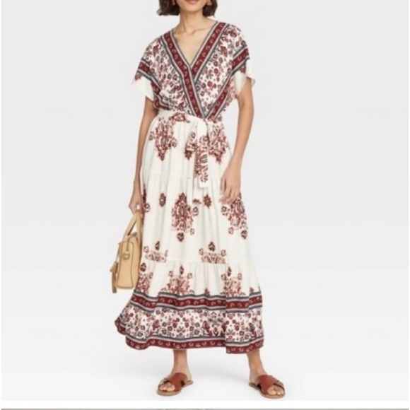 Knox Rose Dresses & Skirts - KNOX ROSE boho belted batwing Indian floral print tiered maxi dress dh.